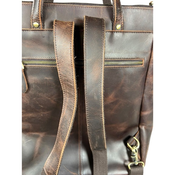 S-Zone Genuine Leather Backpack Tote Bag Brown Yellow Laptop Satchel Travel Work - Picture 8 of 16